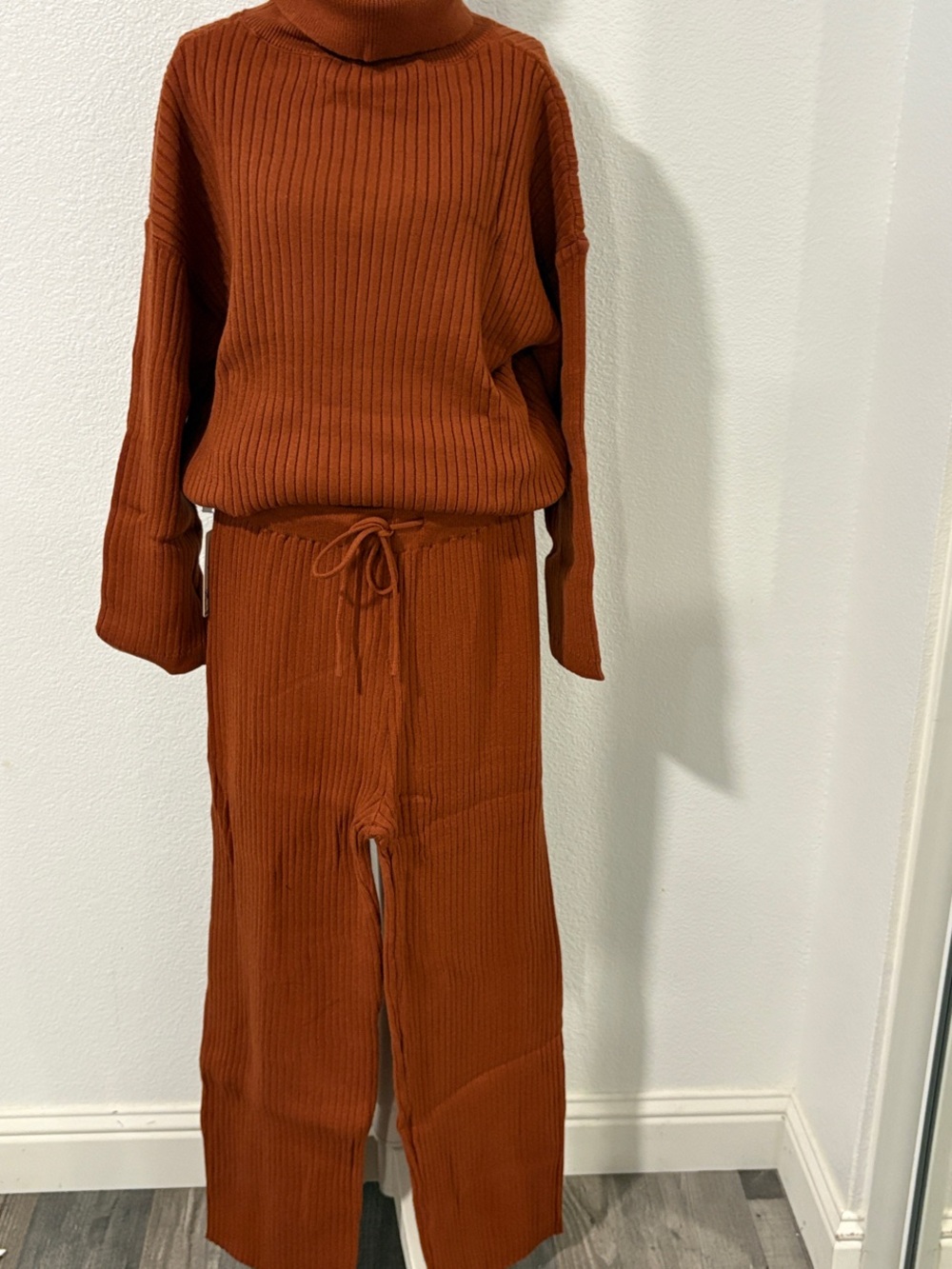 2 pc Rust Ribbed Knit Turtleneck pant set